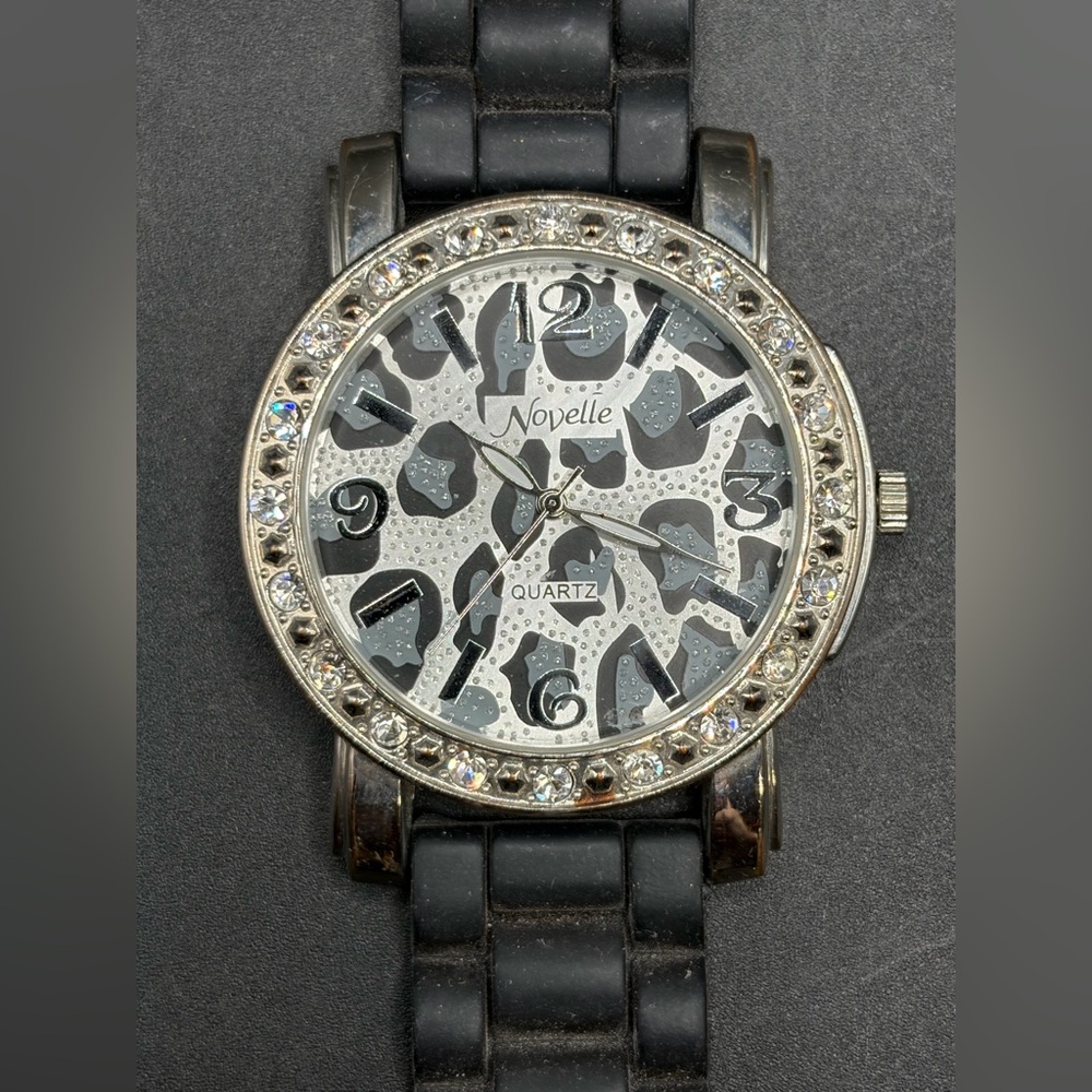 Novelle Snow Leopard Print Bejeweled Crystal Wristwatch Watch Y2K Sty, Untested